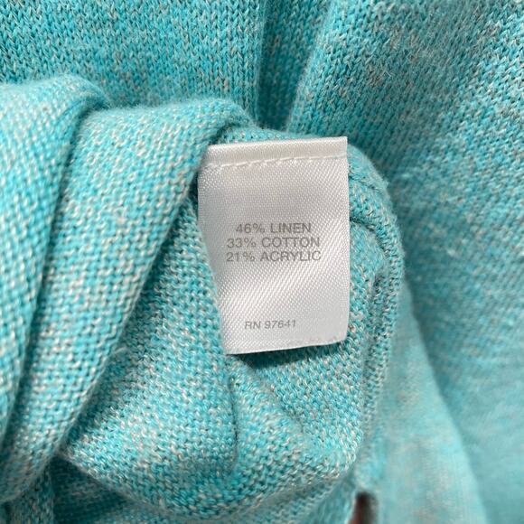 J Jill Blue Aqua Teal Split Neck 3/4 Sleeve Tunic Sweater Coastal Beachy L - Picture 7 of 7